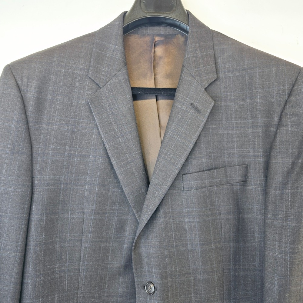 Calvin Klein Wool Blazer Men's 42R Windowpane Pattern Two Button Style Dark Grey - Picture 14 of 15